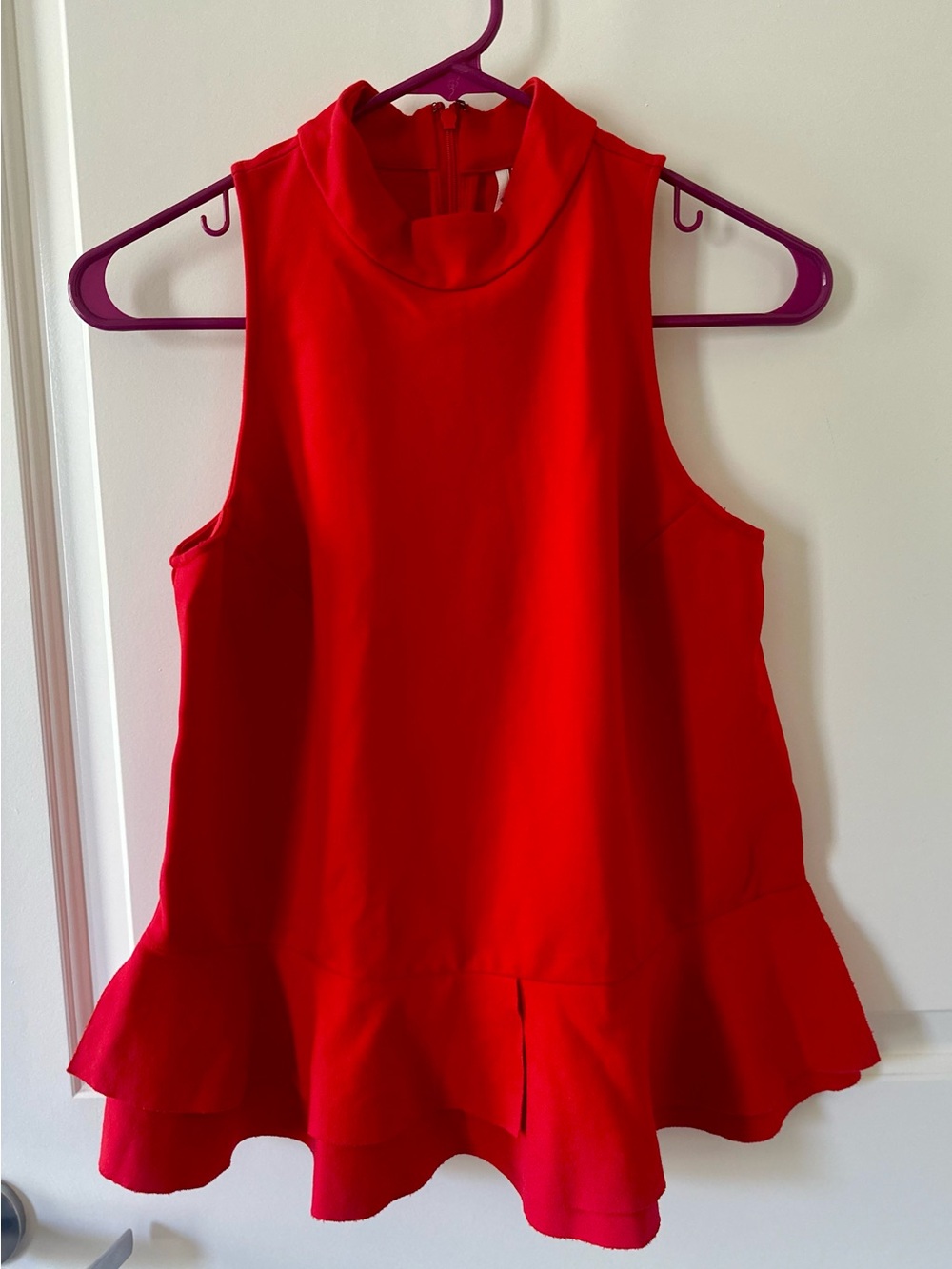 Anthropologie Red Sleeveless Ruffle-Hem Top XS